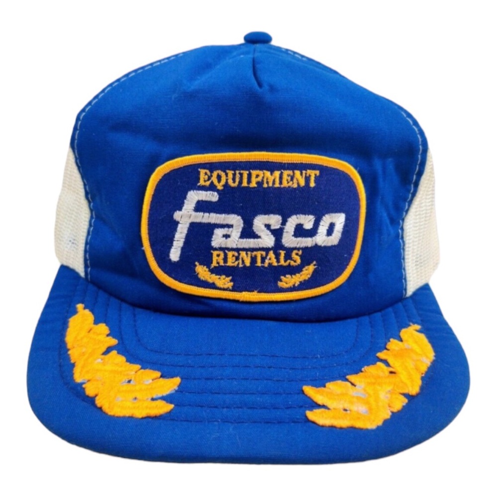 NEW VTG Fasco Equipment Rentals Gold Leaf Soda Blue Mesh Snapback Trucker Cap